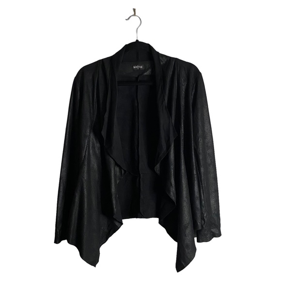 Onyx Sweaters - Onyx Women's Black Faux Suede Open Front Waterfall Cardigan